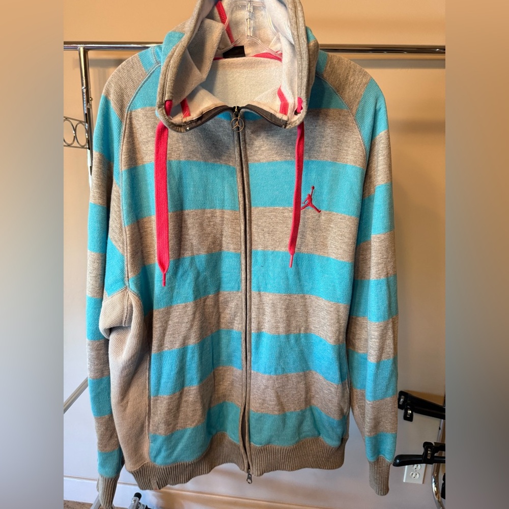 Jordan Men's Zip-Up Sweater - Blue, Gray, and Pink